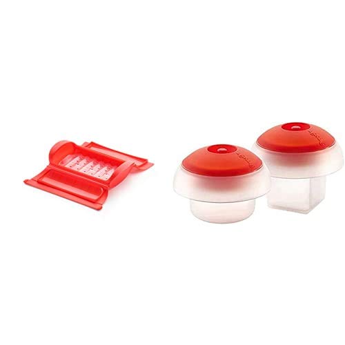 Lékué Estuche de vapor con bandeja, 1-2 personas, color rojo + Recipiente para cocinar tortillas francesas en microondas, color rojo