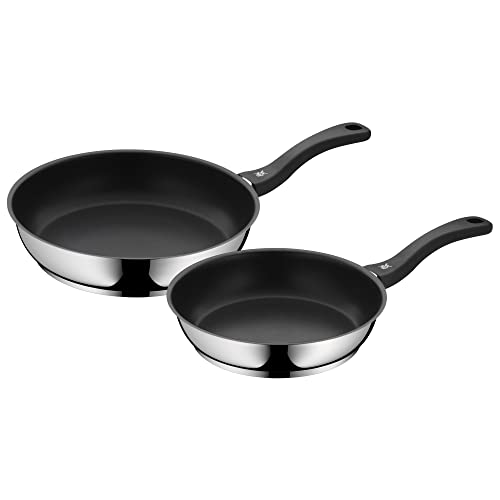 WMF Juego de 2 sartenes antiadherentes Devil 24-28 cm, de acero inoxidable y revestimiento antiadherente para todo tipo de cocinas incluido inducción, sin PFOA, Color Negro