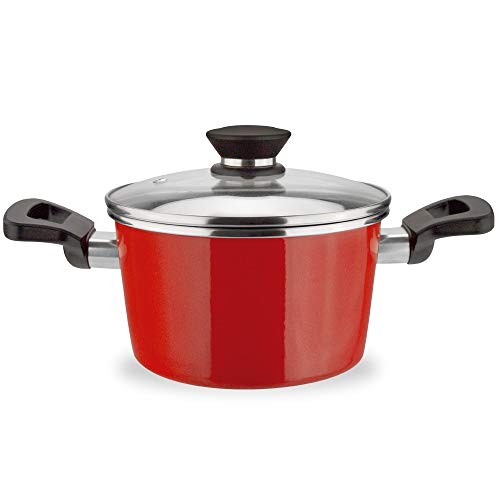 VITREX ® Marseille olla de 24 cm roja + tapa, antiadherente doble capa, acero vitrificado, apta para todo tipo de cocinas, incluido inducción, apta para lavavajillas, mangos ergonómicos de toque frío
