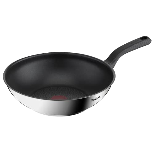 Tefal Comfort Max - Sartén wok 28 cm antiadherente, acero inoxidable 18/10, Thermo-Spot, base gruesa, cocinado homogéneo, mango ergonómico fresco, saltea, recetas asiáticas, apto todas cocinas