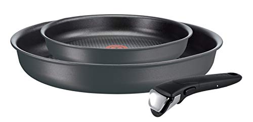 Tefal INGENIO Performance Gris Coal 2 sartenes 22/28 cm + 1 mango de inducción L6859002, fabricado en Francia