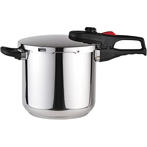 MAGEFESA ® Practika Plus olla a presión super rápida de 7.5 litros, fácil uso, acero inoxidable 18/10, apta para todo tipo de cocinas, inducción, fondo termo difusor, 5 sistemas de seguridad, express