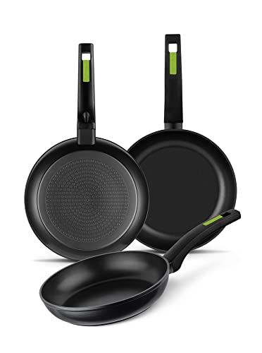 Monix SET SARTENES GREEN M481241 Ã˜18/22/26CM ESPESOR 4MM ALUMINIO FORJADO CON ANTIADHERENTE MANGO ERGONÃ“MICO