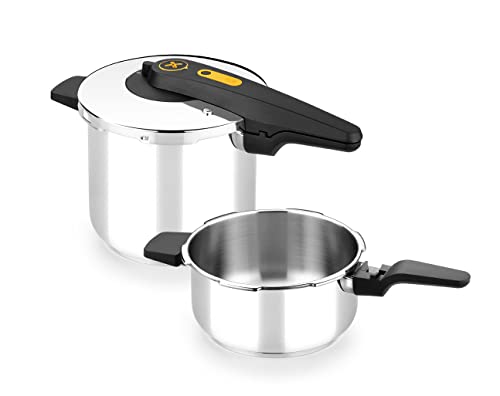 Bra Excellent Set 2 Ollas A Presión Rápidas 4 Y 7L, Apertura Tipo Tijera, Acero Inox 18/10, Fácil De Utilizar Y Segura, Apta Para Todo Tipos De Cocinas E Inducción