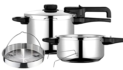 Fagor Dual Xpress Olla a Presión 6 + 4 Litros, Inducción, Express Super Rápida, Acero Inox. 18/10, Todo Tipo Cocinas, Fondo Termodifusor, Regulador Presión, 5 Sistemas Seguridad, Incluye Cestillo