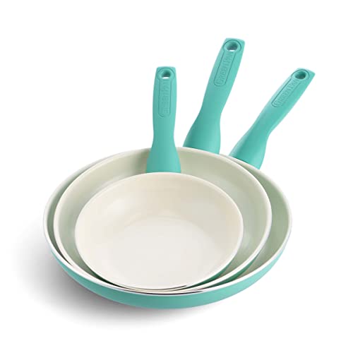 GreenPan Rio Healthy - Sartén antiadherente de cerámica, 7 pulgadas, 9.5 pulgadas y 11 pulgadas, color turquesa