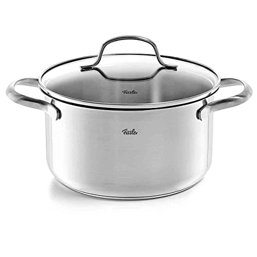 Fissler San Francisco Olla de 3,3 L y 20 cm de diámetro, acero inoxidable, con tapa de cristal, con reborde, escala de medición, inducción