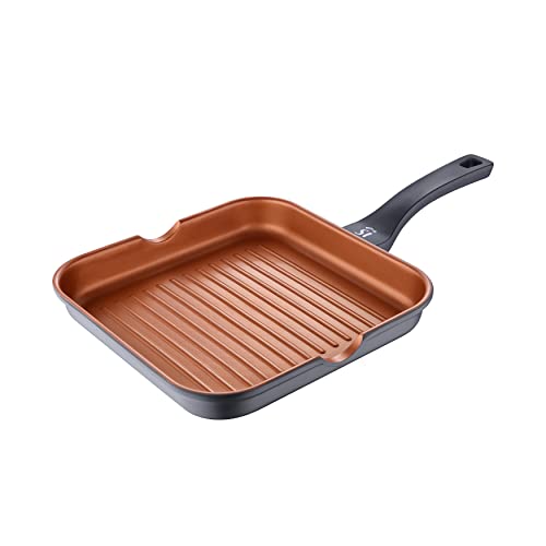 SAN IGNACIO Bronze | Sartén Grill Antiadherente de 28 x 28 x 4,5 cm | Fabricada con Aluminio Fundido | Distribución Eficiente del Calor | Con Mango Soft Touch | Apta para Todo Tipo de Cocinas
