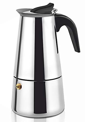 MASMAS Cafetera Italiana，Cafetera Espressos de Acero Inoxidable, Cafetera Moka Clásica Recipiente de Acero para hacer Café con Mango Ergonómico Mantiene el Calor (6 Tazas)