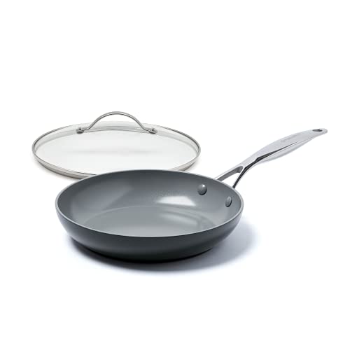 GreenPan Sartén Antiadherente de Aluminio Anodizado, Apto para Todo Tipo de Cocinas, 26 cm, Gris + Tapa Universal de Vidrio Templado, 20 cm, Glass, 26 cm