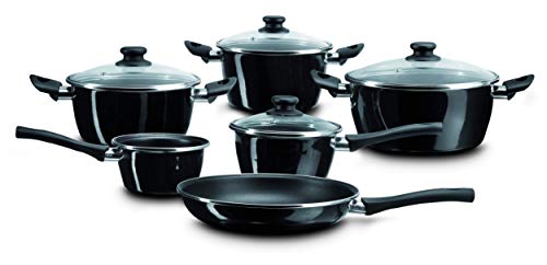 Magefesa Naccarii - Batería de Cocina 10 piezas, exterior negro. Antiadherente bicapa Reforzado. Piezas aptas para todo tipo de cocinas, especial inducción. 50% de ahorro energético.