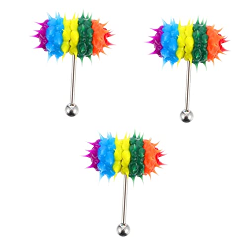 GALPADA 3 Uds Piercings Con Barra Creativa De Acero Colorido Botón De Pasador Vibrador Barra De Cuerpo Chapada Joyería Piercing De Perno Batería Mini Lengua Anillos De Anillo De Acero