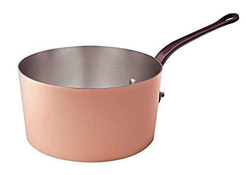 Pentole Agnelli ALCU105G28 Cazuela de cobre alto con 1 mango en latón fundido, cobre liso, estañado a mano, 28 cm