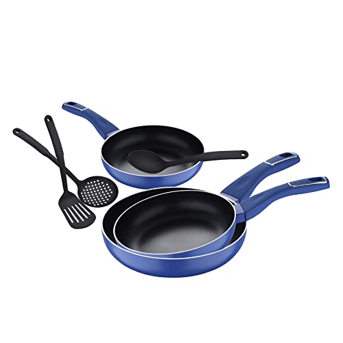 San Ignacio Índigo | Sartenes Antiadherentes | Set de 3 Piezas con 3 Utensilios de Cocina | Fabricadas con Aluminio Prensado | Juego de Sartenes de 20, 24 y 28cm de Diámetro| Para Todo Tipo de Cocinas