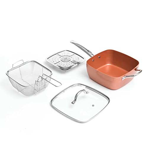 InnovaGoods® Sarten antiadherente 24cm multifunción 5 en 1 Copper Coppans, x4 accesorios incluidos, material aluminio, color cobre/plateado, apto para todo tipo de cocinas. Libre de PFOA