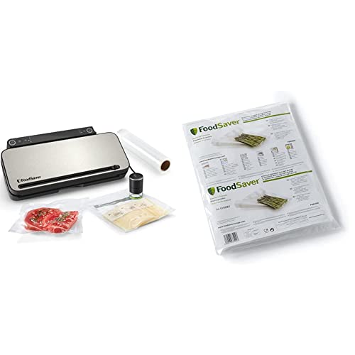 FoodSaver Premium VS3190X Envasadora al vacío, con cánula con adaptador para recipientes integrada + FoodSaver Bolsas FoodSaver de envasado al vacío reutilizables precortadas | Sin BPA