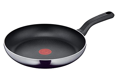 Tefal D52606 Resist - Sartén de 28 cm, con revestimiento antiadherente de titanio, indicador de temperatura de señal térmica, fácil limpieza, tecnología de protección de llamas, color negro