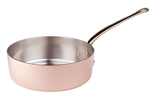 Pentole Agnelli ALCU107F22 Cacerola baja de cobre estañado, manga de cobre liso Latón fundido estilo francés, 22 cm