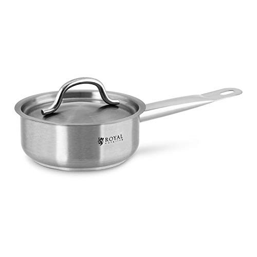 Royal Catering Cazo Con Mango Cacerola De Cocina RCCP-140A (Acero Inoxidable, Para Cocinas De Inducción/Gas/Eléctricas, Diámetro 14 cm)