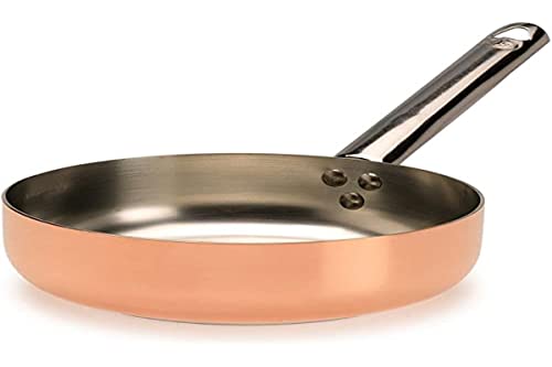 Pentole Agnelli ALCU111PI24 Bandeja de cobre estañado con mango tubular de acero inoxidable y fondo de inducción, 24 cm