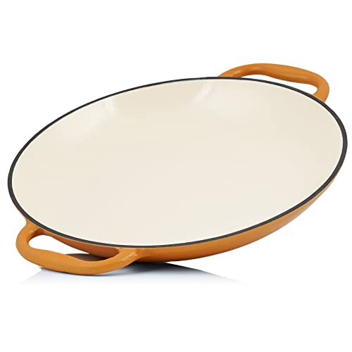 Mahlzeit Paellera Esmaltada Antiadherente | Ø 35 cm | Sartén de Hierro Fundido con Dos Asas | Sartén Barbacoa, Paellera Barbacoa, Paellera Apta para Horno de Hierro Fundido, Sartén para Paella