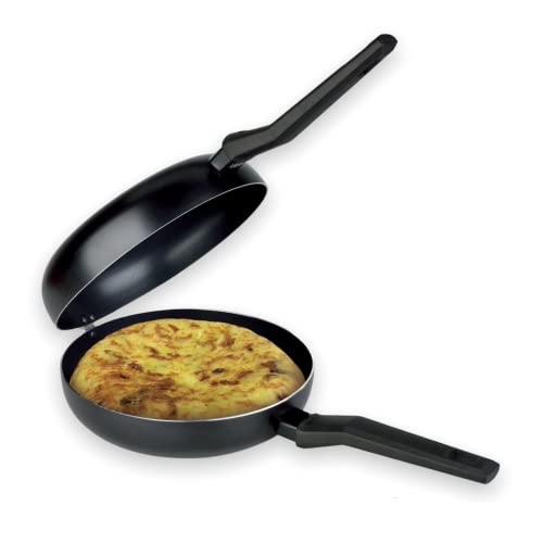 TIENDA EURASIA® Sarten Tortilla Patatas - Sarten Doble Voltea Tortillas - Fabricado en Aluminio Antiadherente - Anclaje que Facilita dar la Vuelta a la Tortilla - Sartenes para Tortillas (20 cm)