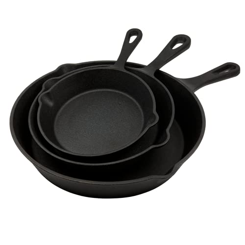 Juego de 3 sartenes de hierro fundido pre-sazonadas naturalmente antiadherentes | Horno estufa de inducción barbacoa segura para cocina interior/exterior | 6