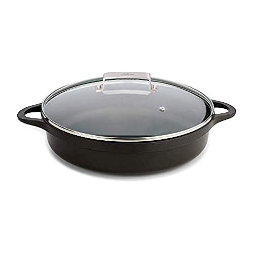 Valira Cazuelas - Cazuela Premium de 28 cm baja hecha en España, aluminio fundido con antiadherente reforzado, apta para inducción, incluye tapa y asas