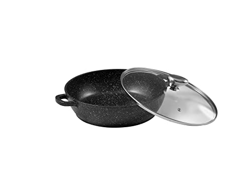 Pradel Excellence 52404M - Cazuela (Aluminio, con Tapa, 28 x 16 cm), Color Negro, diseño de Piedra
