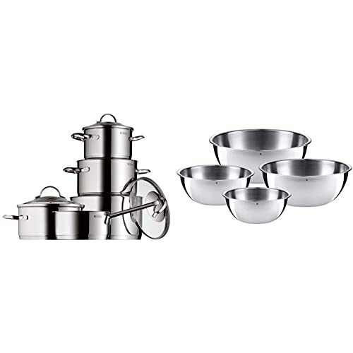 WMF Provence Plus - Batería de Cocina, Acero Inoxidable Cromargan, Tapas de Cristal, Apta para Todo Tipo de Cocinas, 5 Piezas + Gourmet-Set de 4 Boles, Acero Inoxidable Mate