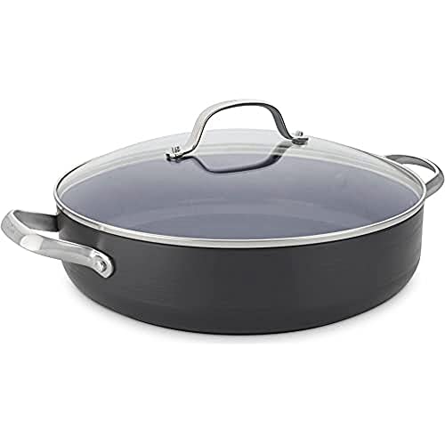 GreenPan Valencia Pro Cacerola de 30 cm/4,8 Litros Antiadherente Cerámica Saludable Anodizada Dura con Tapa y Asas Laterales, Libre de PFAS, Inducción, Apta para Lavavajillas, Apta para Horno, Gris
