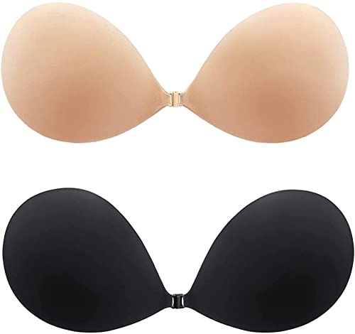 Ronronner 2-Pack Sujetador Invisible de Silicona,Sujetador Adhesivo,Sticky Bra Covers Backless Silicone Bra,Mujer Noche Festivales para CóModo Reutilizable Sostén