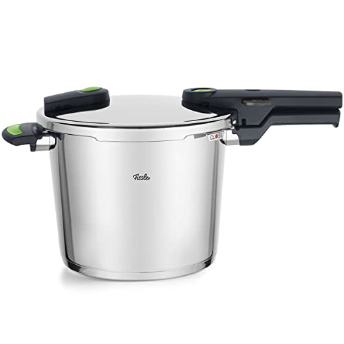 Fissler Vitaquick Green Olla a presión de 6 L y 22 cm de diámetro, acero inoxidable, 2 niveles de cocción, incluye accesorio de cocción al vapor, inducción