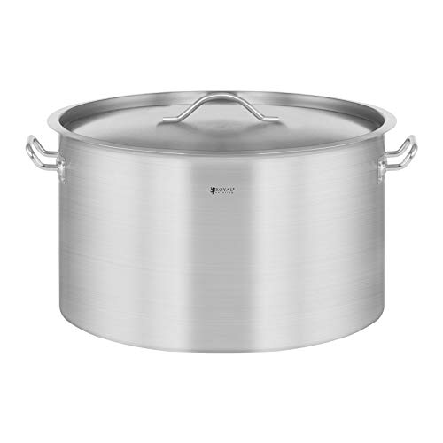 Royal Catering Olla De Inducción Cacerola Profesional RCST-44E3-S (Con Tapadera, Acero Inoxidable, Bordes Antigoteo, Fondo de 5 mm, 44 Litros)