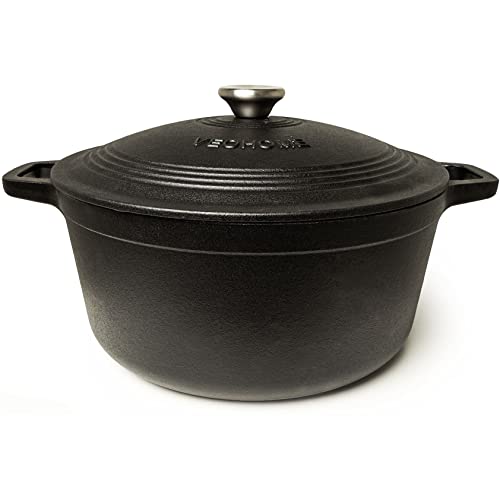 Cazuela de hierro fundido negro mate 6 litros - Olla de hierro fundido compatible con inducción y todas las fuentes de calor. Guiso versátil - caldero diámetro 28cm