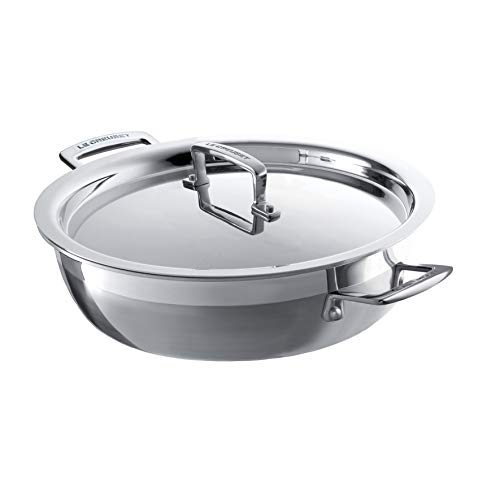 Le Creuset 3-Ply Cacerola baja con tapa, diametro 30 cm, Acero inoxidable y horno, Metálico, 96202830001000