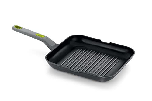 BRA LIFE - Grill con rayas 28 cm fundición aluminio 100% reciclado, antiadherente cerámico reforzado sin PFOA, sin PTFE, apto para todo tipo de cocinas e inducción