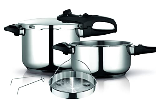 Fagor Duo Olla a Presión 6 + 4 Litros, Inducción, Express Super Rápida, Acero Inox. 18/10, Todo Tipo Cocinas, Fondo Termo Difusor, 2 Niveles de Presión, 5 Sistemas de Seguridad, Incluye Cestillo
