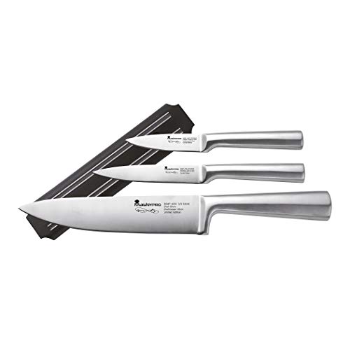Bergner Set 3 Cuchillos, Multiusos, Acero Inoxidable Masterpro Gravity, Plateado, Chef 20 cm utilitario 12,5 cm pelador 8,75