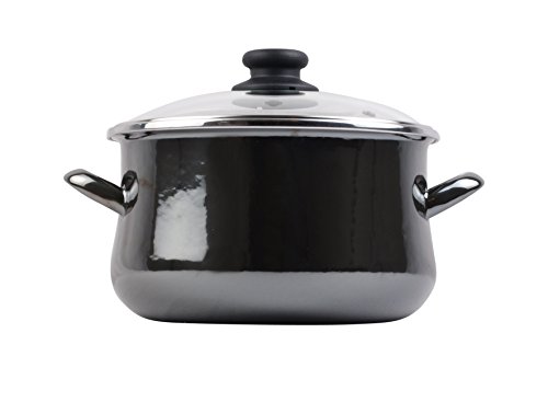 Magefesa Glass - Olla 20cm de acero vitrificado exterior negro cristal. Antiadherente bicapa reforzado, apta para todo tipo de cocinas, especial inducción. 50% de ahorro energético.