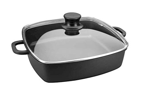 Lacor - 25830 - Cacerola Cuadrada Baja con Tapa de Cristal Forte de 28 cm Aluminio - Negro