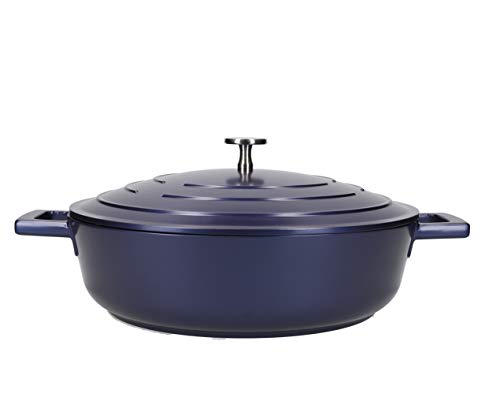 MasterClass Cazuela con Tapa de Aluminio Fundido Apta para Inducción y Horno, 28 cm / 4 L – Azul Metalizado
