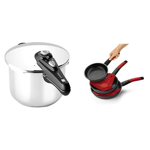 BRA Olla, Acero Inoxidable, Plata, 22 cm + Premiere- Set de 3 sartenes, aluminio fundido antiadherente, aptas para todo tipo de cocinas, incluido inducción, 18, 22 y 26 cm