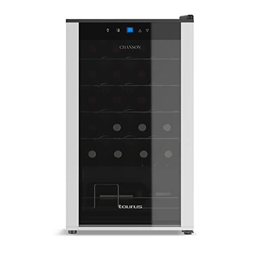 Taurus WC24C - Enfriador de vino para 24 botellas, silencioso, no vibra, aislamiento interior especial, puerta de cristal, temperatura ajustable, luz interior, negro