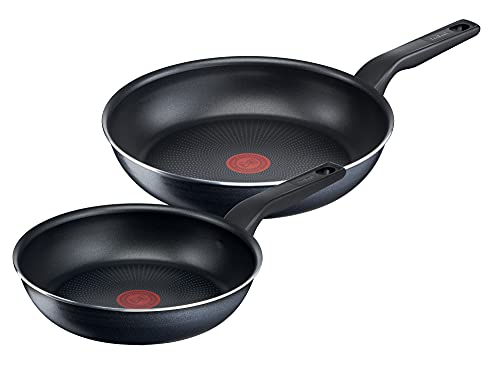 Tefal C38590 XL Force Juego de 2 sartenes | 24/28 cm | Sellado antiadherente | Indicador de temperatura de señal térmica | Base Difusión | Negro