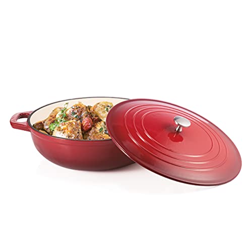 BERELA HOME – Lacocotte- Cazuela Hierro Fundido Esmaltado 30 cm / 5 litros, Olla Antiadherente Esmalte con Tapa Redonda, Cacerola de Inducción - Rojo