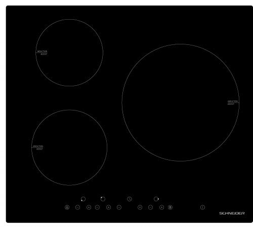 Schneider SCTI6030N - Placa de Inducción, 3 zonas de cocción, 60cm,7400W, control táctil, temporizador, Negro (Inducción / 3 Zonas/Control táctil)