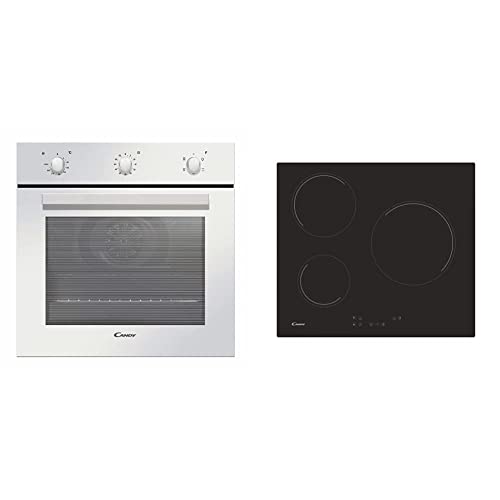 Candy Pop Evo FCP502W/E, Horno Multifunción, 65L, Ventilador de Enfriamiento + CH63CC, Placa Vitrocerámica, 3 Zonas, 60CM, 10 Niveles de Potencia, 5,5KW