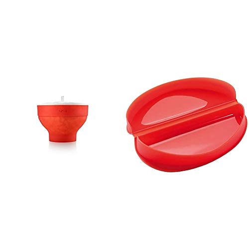 Lékué Recipiente para cocinar Palomitas, Rojo, 20 cm + Recipiente para cocinar Tortillas francesas en microondas, Color Rojo