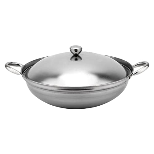 INNAL Wok japonés Wok de acero inoxidable Sartén de hierro fundido Wok Pan Paella Pan Español Sartén de acero inoxidable Salteado Utensilios de cocina calientes Sartén Sopa Utensilios de